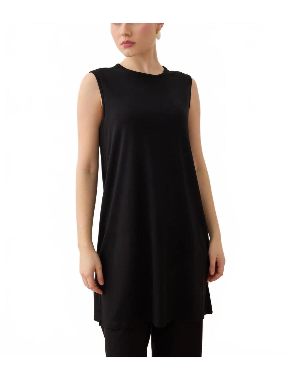 Black Sleeveless Longline Tunic Top, Size - S